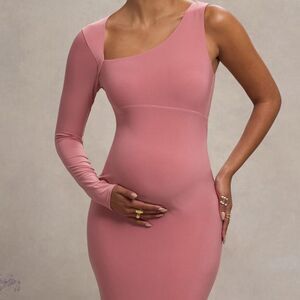 Club L London Oh baby blush maternity one shoulder bodycon maxi dress size 8 nwt